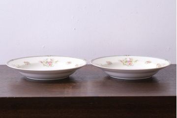 アンティーク雑貨　中古　ノリタケ(Noritake、則武)　可憐な花柄が魅力のスープ皿(洋食器)2枚セット(3)