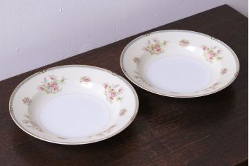 アンティーク雑貨　中古　ノリタケ(Noritake、則武)　可憐な花柄が魅力のスープ皿(洋食器)2枚セット(3)