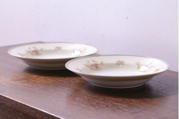 アンティーク雑貨　中古　ノリタケ(Noritake、則武)　可憐な花柄が魅力のスープ皿(洋食器)2枚セット(3)