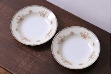 アンティーク雑貨　中古　ノリタケ(Noritake、則武)　可憐な花柄が魅力のスープ皿(洋食器)2枚セット(3)