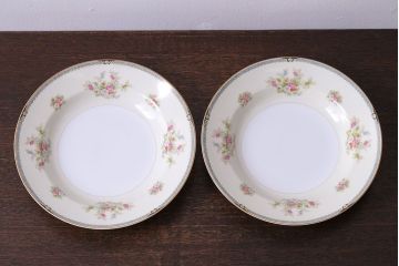 アンティーク雑貨　中古　ノリタケ(Noritake、則武)　可憐な花柄が魅力のスープ皿(洋食器)2枚セット(3)
