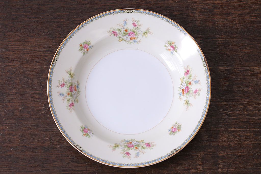 アンティーク雑貨　中古　ノリタケ(Noritake、則武)　可憐な花柄が魅力のスープ皿(洋食器)2枚セット(3)