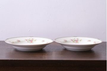 中古　ノリタケ(Noritake、則武)　可憐な花柄が魅力のスープ皿(洋食器)2枚セット
