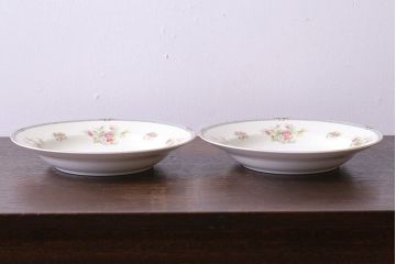 中古　ノリタケ(Noritake、則武)　柔らかな色味と花柄が愛らしいスープ皿(洋食器)2枚セット