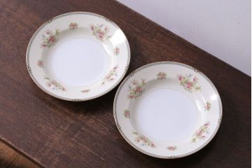 中古　ノリタケ(Noritake、則武)　柔らかな色味と花柄が愛らしいスープ皿(洋食器)2枚セット