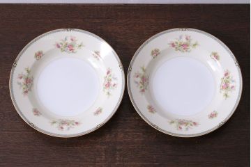 中古　ノリタケ(Noritake、則武)　柔らかな色味と花柄が愛らしいスープ皿(洋食器)2枚セット