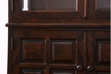 中古　希少な廃盤品!!　北海道民芸家具　OM158　上質な三方ガラス飾り棚(陳列棚、食器棚、ガラスケース)(1)