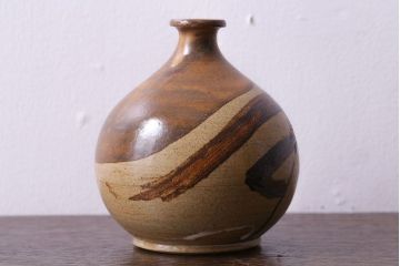 アンティーク雑貨　昭和期　笠間焼　中野晃嗣　草文一輪挿(花瓶、花器)