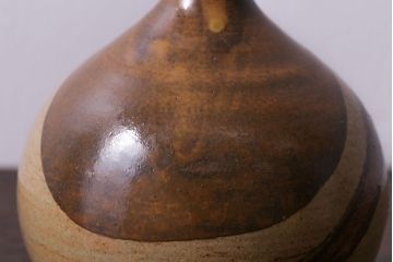 アンティーク雑貨　昭和期　笠間焼　中野晃嗣　草文一輪挿(花瓶、花器)