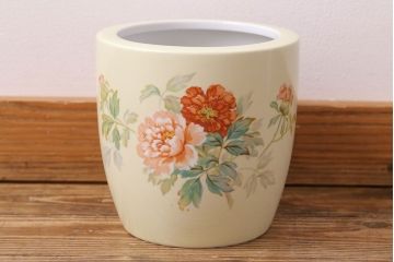 アンティーク雑貨　ノリタケ・則武(日陶)　昭和初期　牡丹の図　小さな火鉢(手あぶり、鉢カバー)(1)