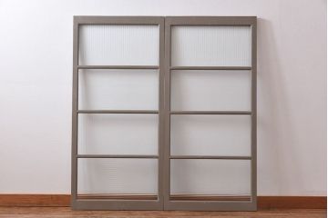 ペイント家具　シャビーシックな風合いのフィックス窓2枚セット(明かり取り、はめ殺し窓、建具)(1)