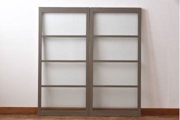 ペイント家具　シャビーシックな風合いのフィックス窓2枚セット(明かり取り、はめ殺し窓、建具)(1)
