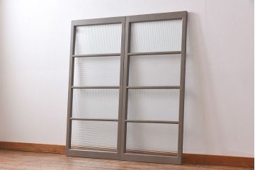 ペイント家具　シャビーシックな風合いのフィックス窓2枚セット(明かり取り、はめ殺し窓、建具)(1)