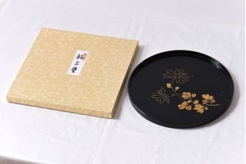 アンティーク雑貨　田中双竹堂　古今菁峰作　輪島塗　沈金絵丸盆(干菓子盆)
