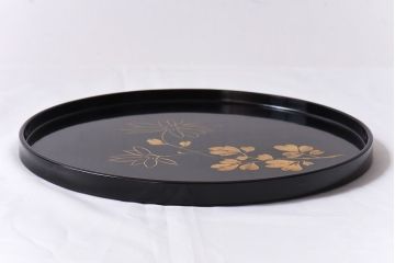 アンティーク雑貨　田中双竹堂　古今菁峰作　輪島塗　沈金絵丸盆(干菓子盆)