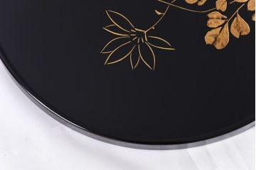アンティーク雑貨　田中双竹堂　古今菁峰作　輪島塗　沈金絵丸盆(干菓子盆)