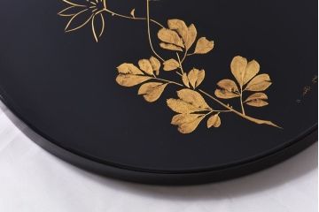 アンティーク雑貨　田中双竹堂　古今菁峰作　輪島塗　沈金絵丸盆(干菓子盆)