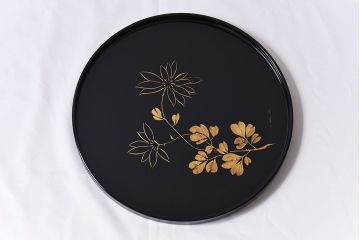 アンティーク雑貨　田中双竹堂　古今菁峰作　輪島塗　沈金絵丸盆(干菓子盆)