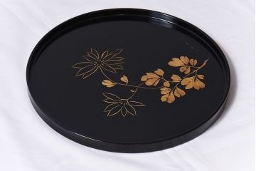 アンティーク雑貨　田中双竹堂　古今菁峰作　輪島塗　沈金絵丸盆(干菓子盆)