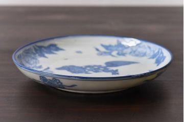 アンティーク雑貨　和製アンティーク　唐獅子牡丹図　染付中皿