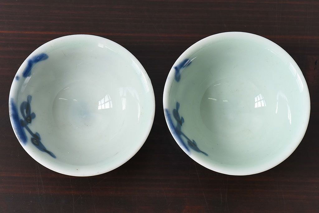 アンティーク雑貨　和製アンティーク　染付湯のみ(湯呑)2客セット(1)