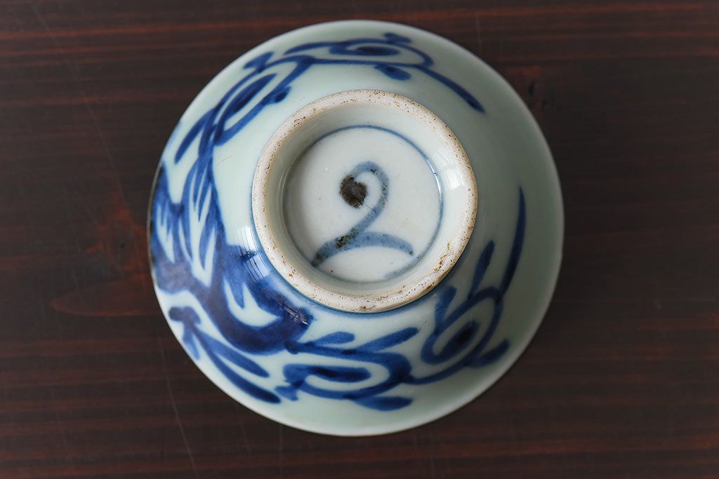 アンティーク雑貨　和製アンティーク　染付湯のみ(湯呑)2客セット(1)