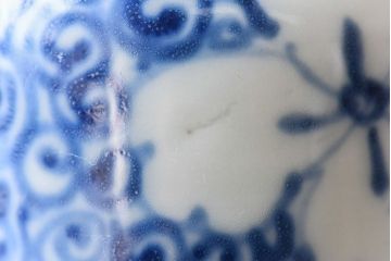 和製アンティーク　花柄　染付湯のみ(湯呑、蕎麦猪口)2客セット(1)