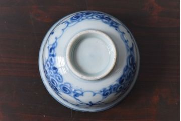 和製アンティーク　花柄　染付湯のみ(湯呑、蕎麦猪口)2客セット(2)