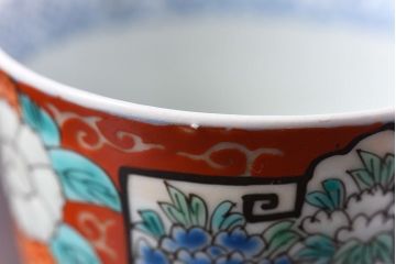 アンティーク雑貨　古民具・骨董　江戸期　華やかな古伊万里色絵染付　蕎麦猪口(湯呑、向付)(3)