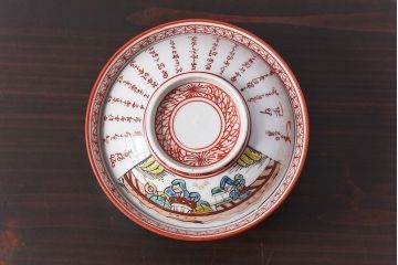 アンティーク雑貨　幕末〜明治期!　余白を美しく魅せる赤絵染付蓋茶碗(1)