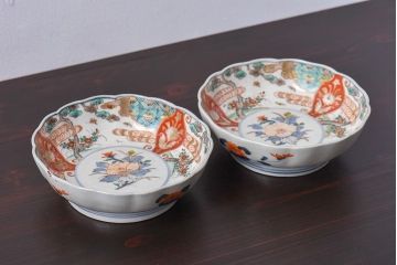アンティーク雑貨　江戸期　古伊万里　牡丹と松のなます皿2枚セット(1)