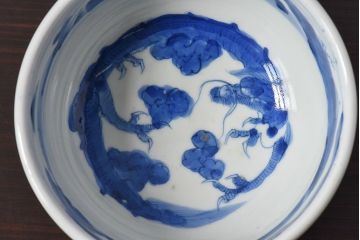 アンティーク雑貨　江戸期　古伊万里　染付　雲龍文　深鉢(深皿)