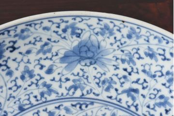 アンティーク雑貨　江戸期　古伊万里　花唐草文　染付　九寸深皿(渦福)