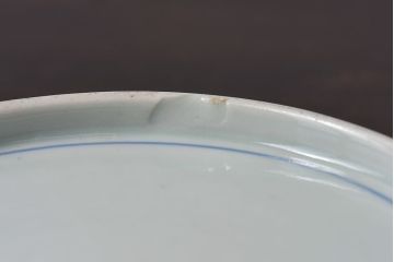 アンティーク雑貨　江戸期　古伊万里　水仙に扇面図　染付　七寸皿(中皿)2枚セット(2)