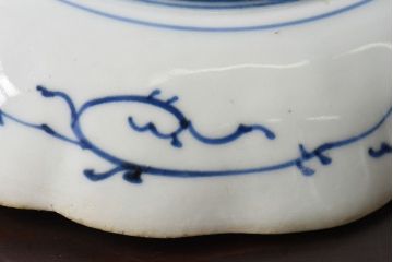 アンティーク雑貨　江戸期　古伊万里　水仙に扇面図　染付　七寸皿(中皿)