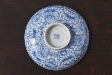 アンティーク雑貨　江戸時代後期　伊万里焼　線描染付　蓋茶碗2客セット(1)