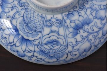 アンティーク雑貨　江戸時代後期　伊万里焼　線描染付　蓋茶碗2客セット(1)