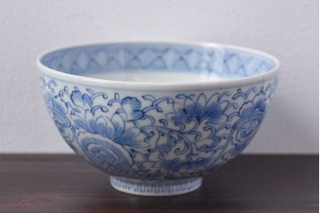 アンティーク雑貨　江戸時代後期　伊万里焼　線描染付　蓋茶碗2客セット(1)