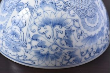 アンティーク雑貨　江戸時代後期　伊万里焼　線描染付　蓋茶碗2客セット(1)