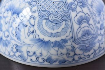 アンティーク雑貨　江戸時代後期　伊万里焼　線描染付　蓋茶碗2客セット(1)