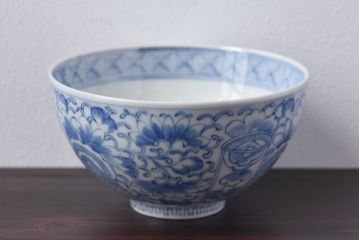 アンティーク雑貨　江戸時代後期　伊万里焼　線描染付　蓋茶碗2客セット(2)