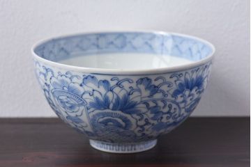 アンティーク雑貨　江戸時代後期　伊万里焼　線描染付　蓋茶碗2客セット(2)