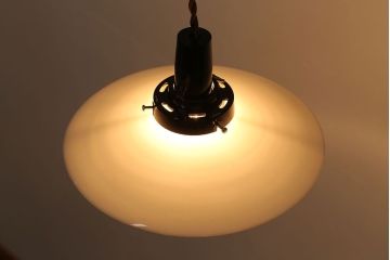 昭和レトロ　温かみのある平笠のシェード(天井照明、電笠)(3)