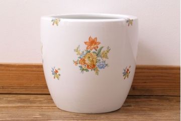 アンティーク雑貨　オールドノリタケ(日陶)　色絵　草花　上品な雰囲気漂う壱型火鉢(鉢カバー、傘立て)(3)
