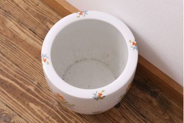 アンティーク雑貨　オールドノリタケ(日陶)　色絵　草花　上品な雰囲気漂う壱型火鉢(鉢カバー、傘立て)(3)