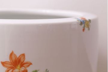 アンティーク雑貨　オールドノリタケ(日陶)　色絵　草花　上品な雰囲気漂う壱型火鉢(鉢カバー、傘立て)(3)