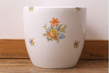 アンティーク雑貨　オールドノリタケ(日陶)　色絵　草花　上品な雰囲気漂う壱型火鉢(鉢カバー、傘立て)(3)