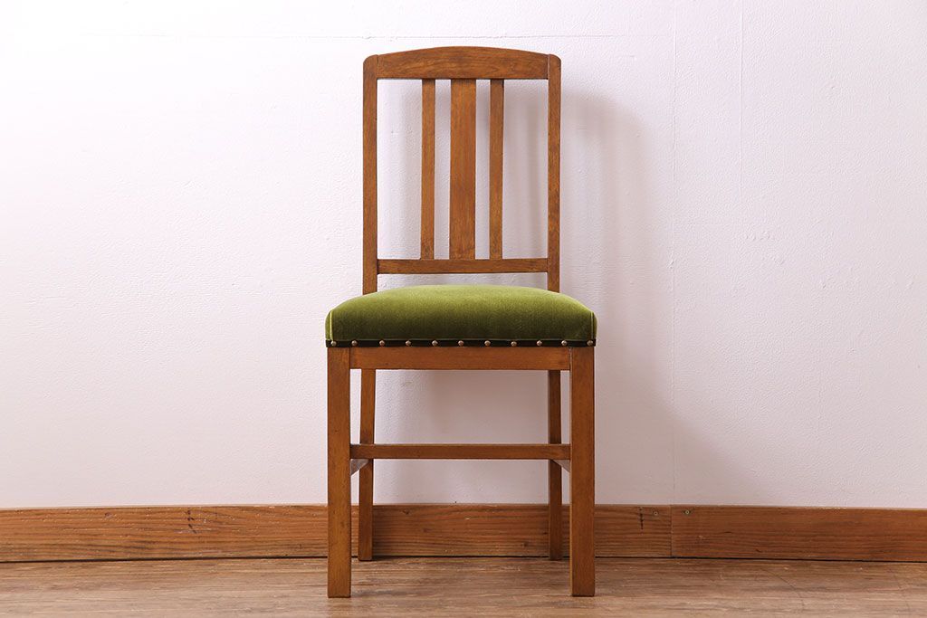 アンティーク家具　和製アンティーク　落ち着きのある色味のナラ材のチェア(椅子、ダイニングチェア)(3)