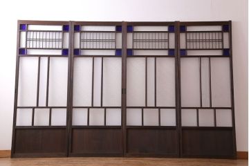 【M様ご成約済み・ご決済用】大正ロマン香る当時物の色ガラスが美しいガラス引き戸(ガラス戸、建具)4枚セット