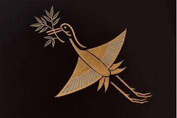 アンティーク雑貨　未使用　平安象彦　松喰鶴蒔絵手許箱(漆器)